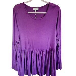 Joseph A 3X Purple Baby Doll Top‎ Plus SIZE Peasant Flare Arms NWT RV $78